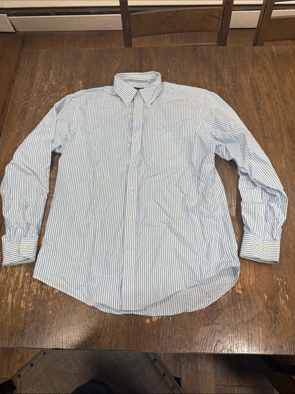 Lands' End Light Blue and White Striped Dress Shirt